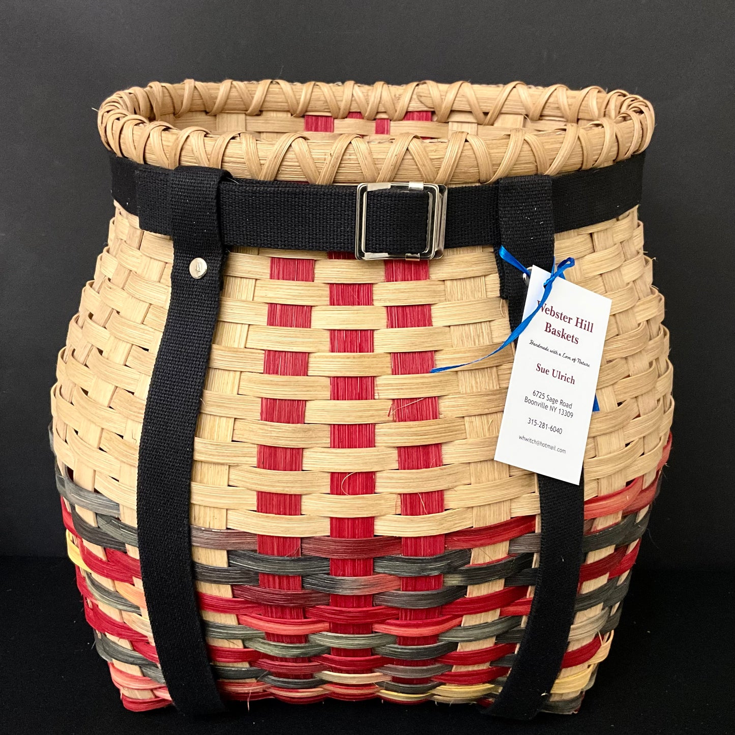 Adirondack Pack Basket with Cranberry & Blue/Green Details
