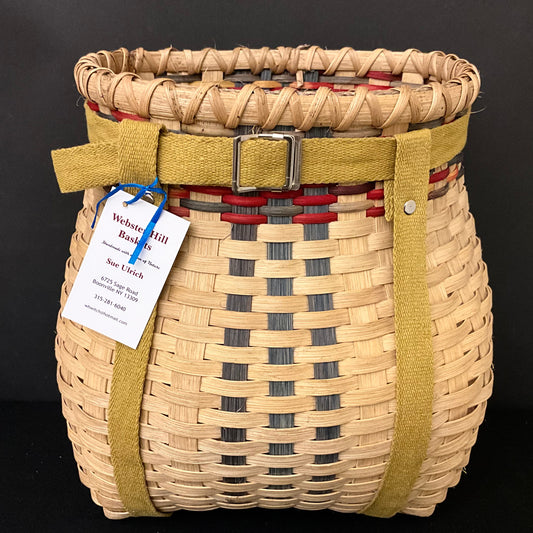Adirondack Pack Basket with Cranberry & Blue Details