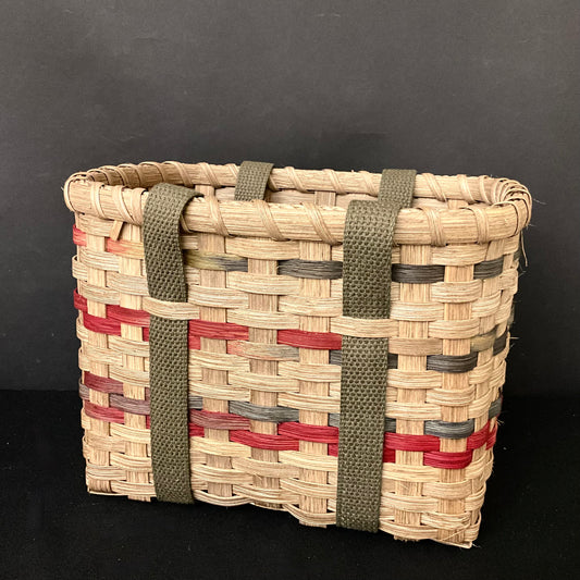 Small Tote Basket w Cranberry & Green Bands