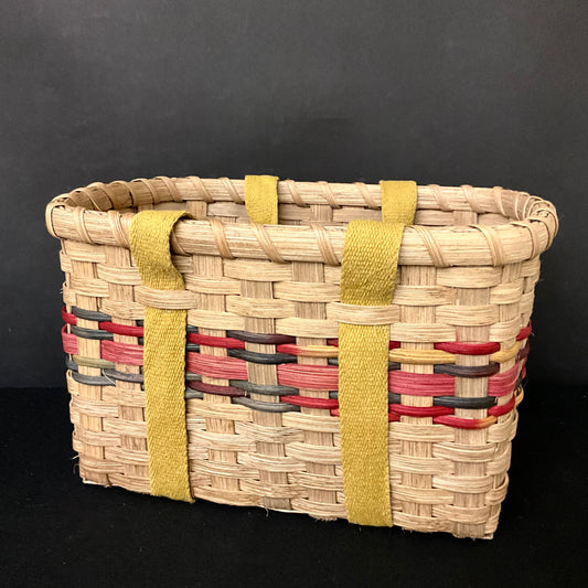 Small Tote Basket w Cranberry & Green Bands