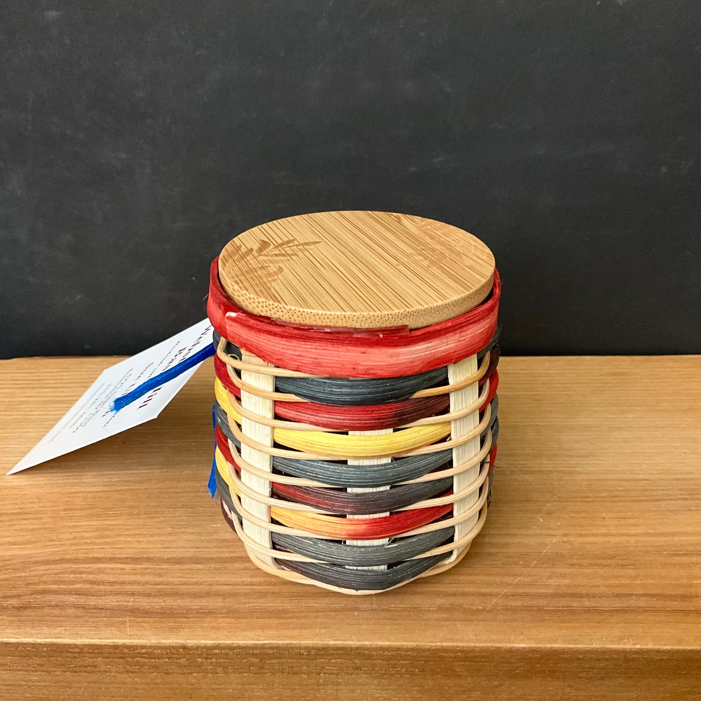 Glass Jar with Wood Lid & Woven Outside