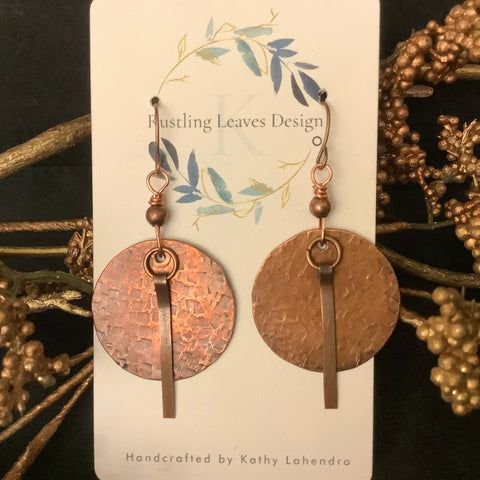 Copper Disc Earrings w Bar