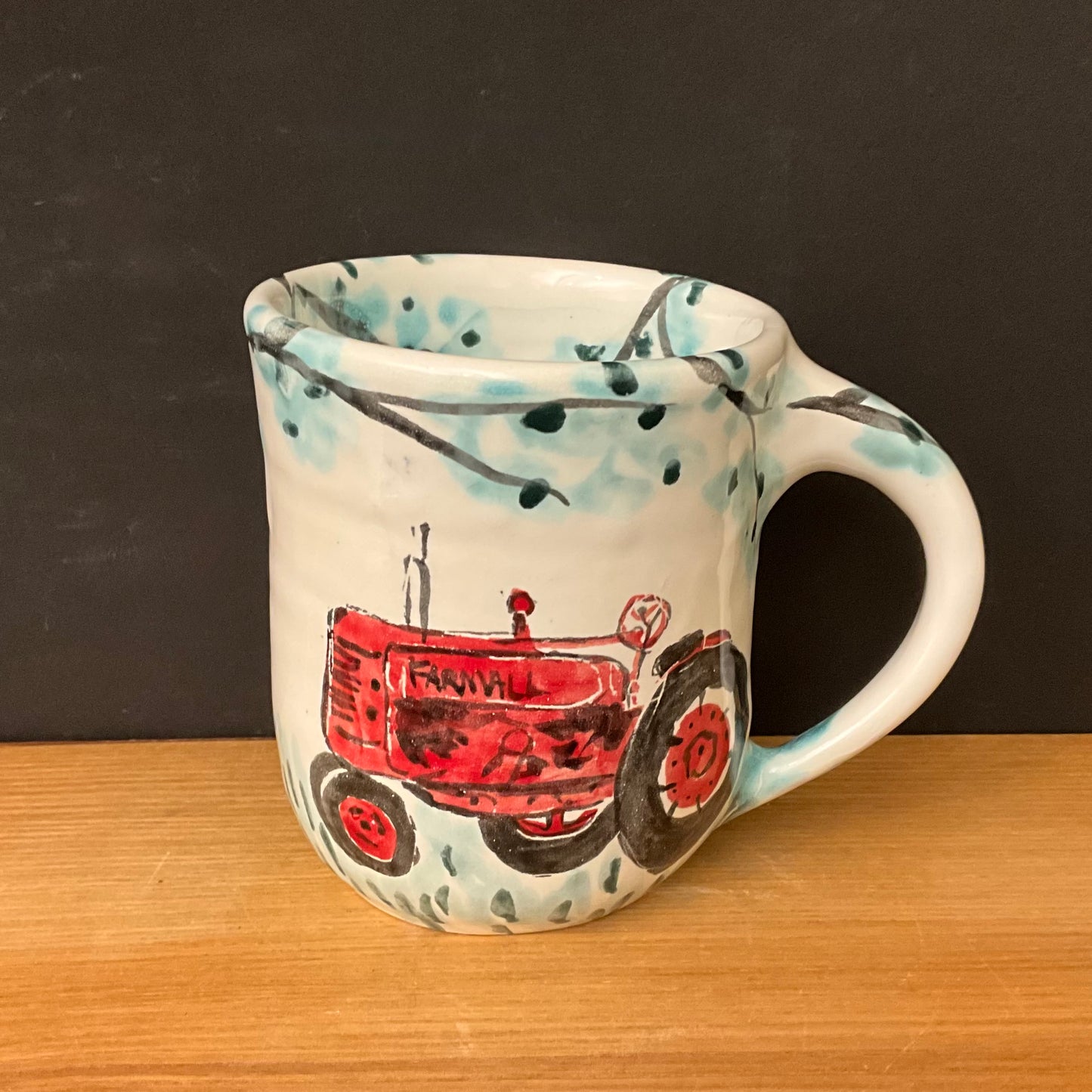 White Mug with Red Tractor