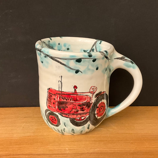 White Mug with Red Tractor