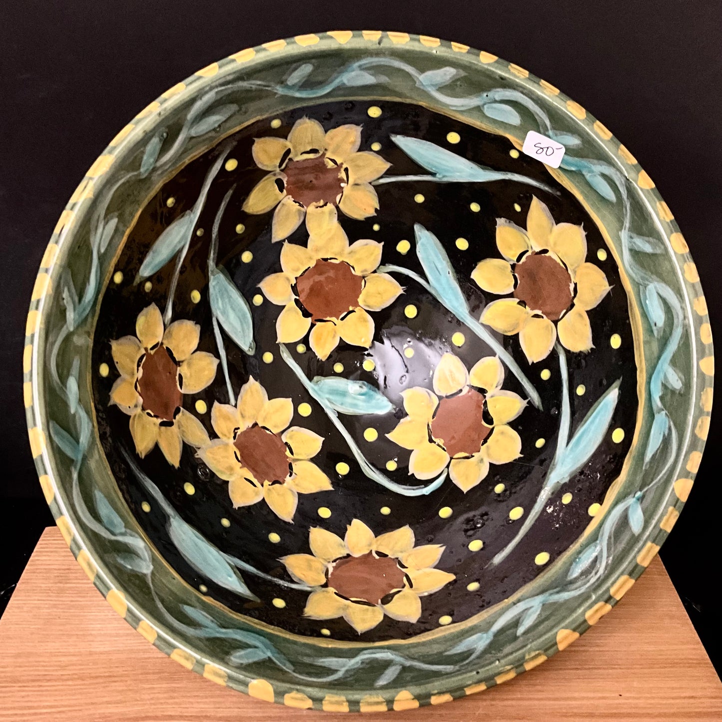 Deep Bowl Sunflowers on Black