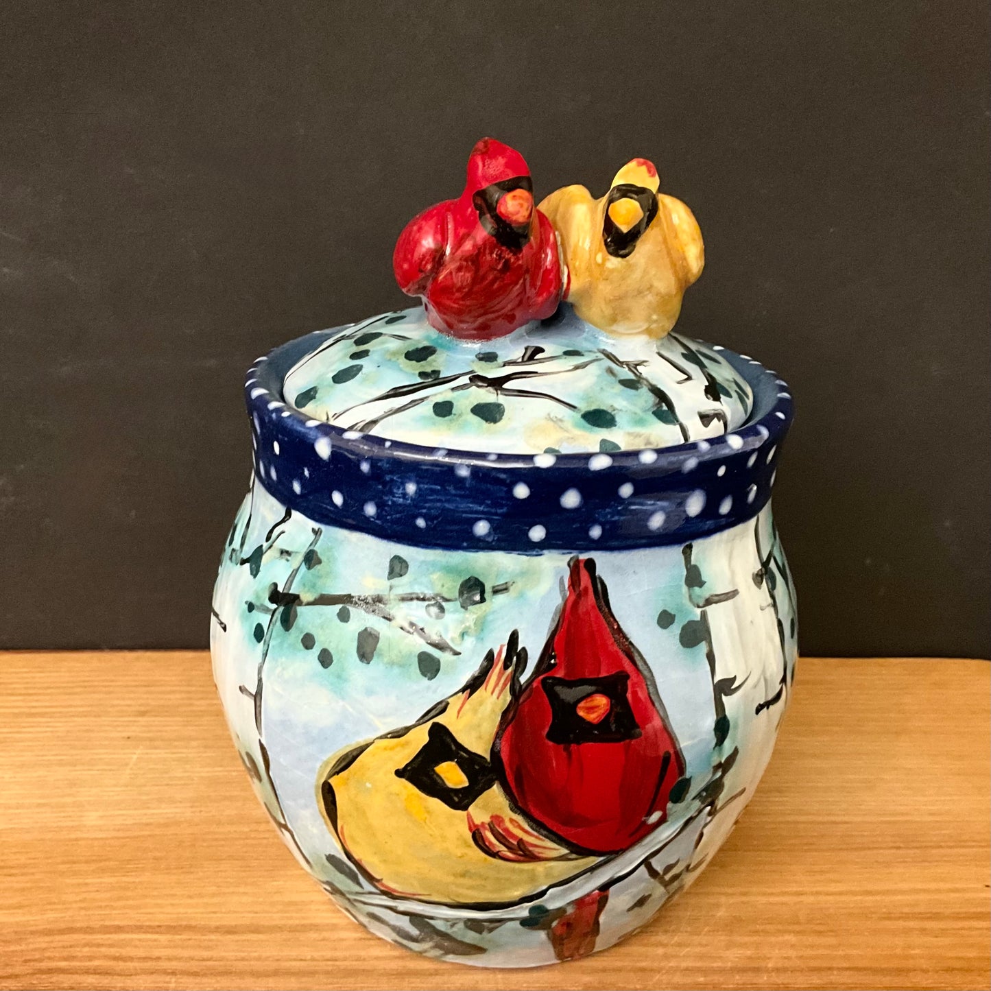 Lidded Jar with Cardinal Pair Finial