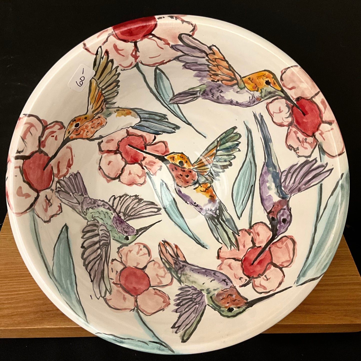 Large Bowl with Hummingbird and Pink Flowers