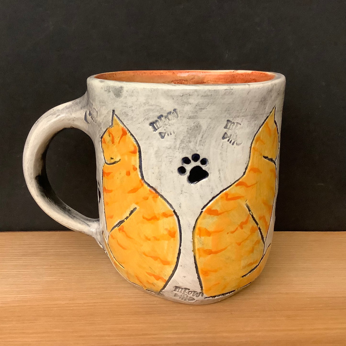 Mug with Carved Orange Tabby Cat