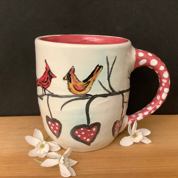 Mug with Cardinals & Hearts