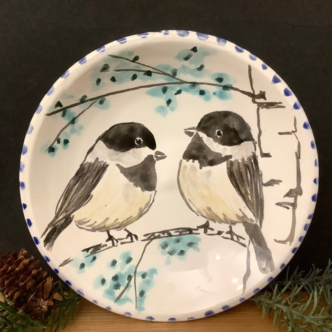 Small White Plate with Chickadees
