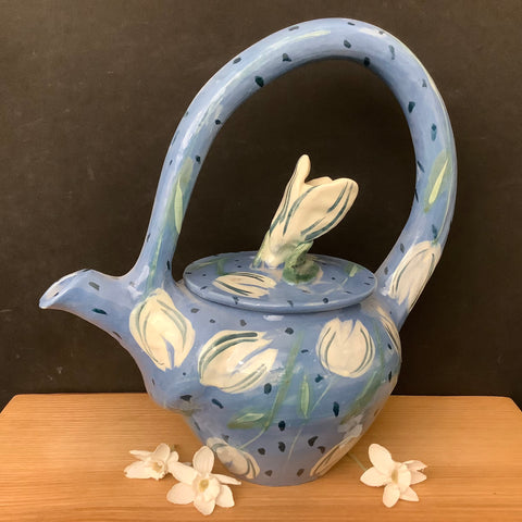 Teapot Blue with Blue Flowers