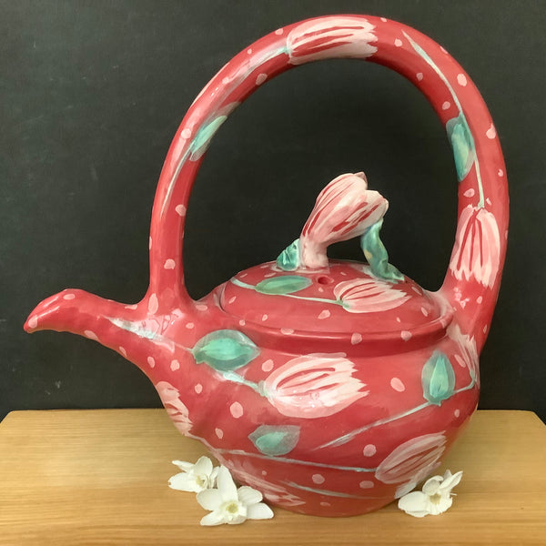 Large Teapot Rose Pink with Pink Flowers