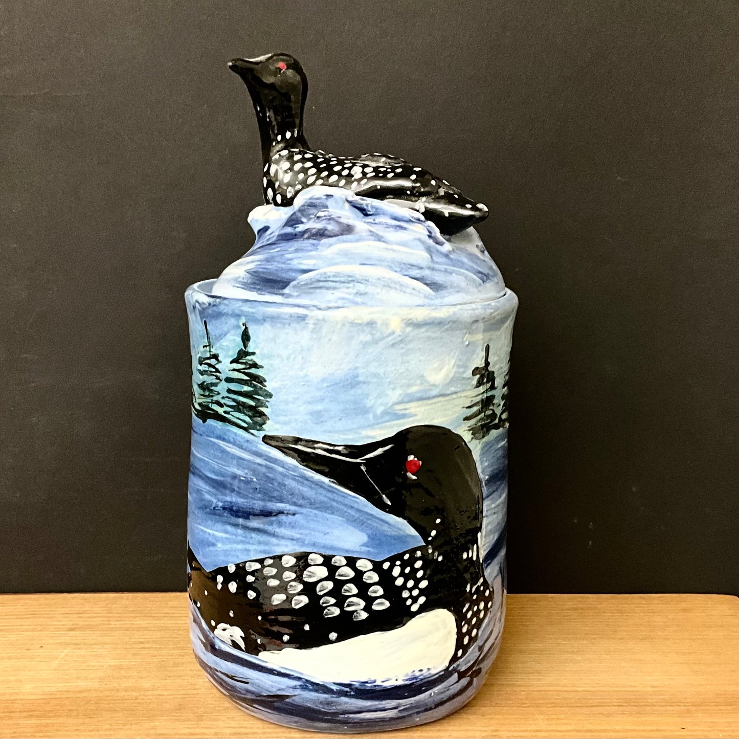 Lidded Jar with Loon Finial