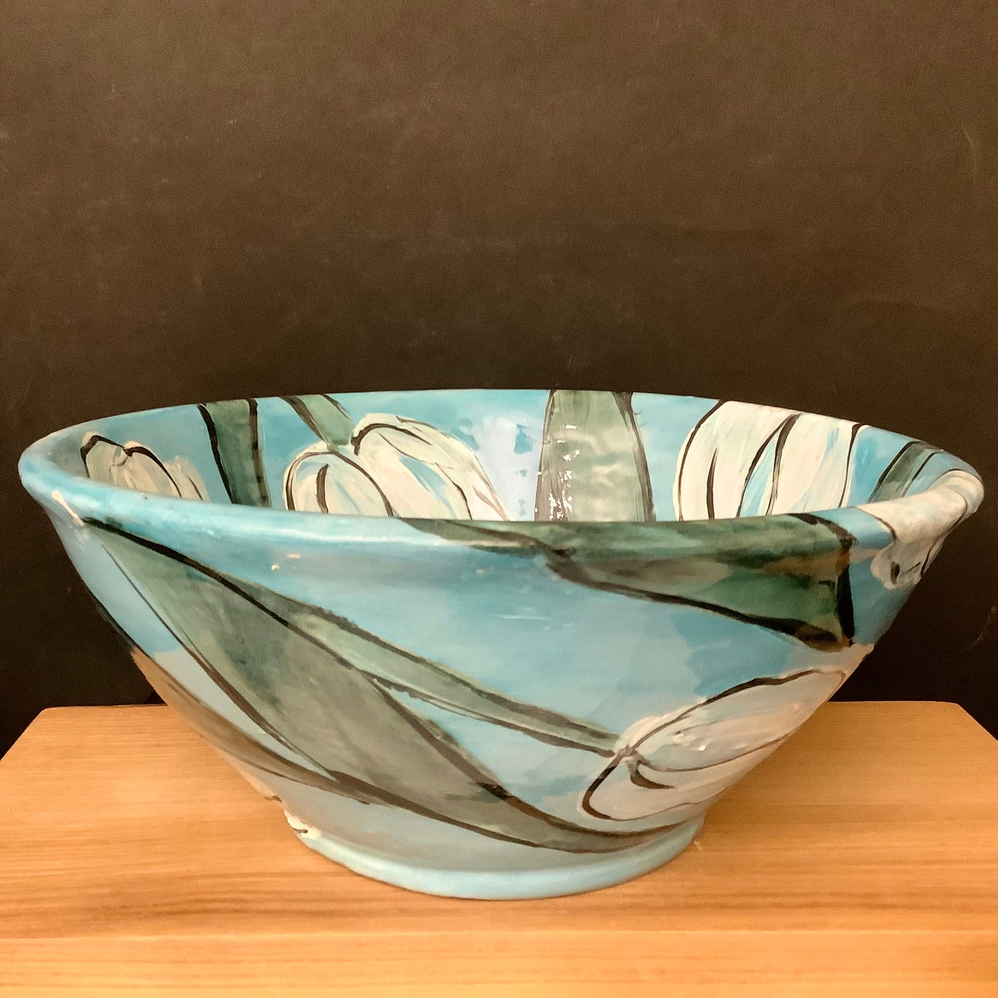 Deep Aqua Bowl with White Tulips