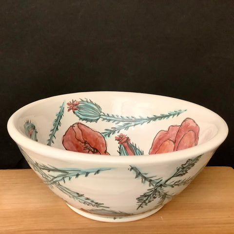 Large White Bowl with Red Poppies