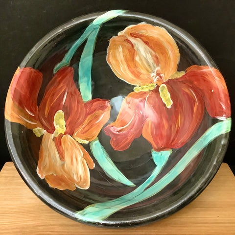 Deep Black Bowl with Orange Irises