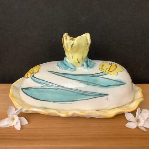 Butter Dish with Yellow Tulips