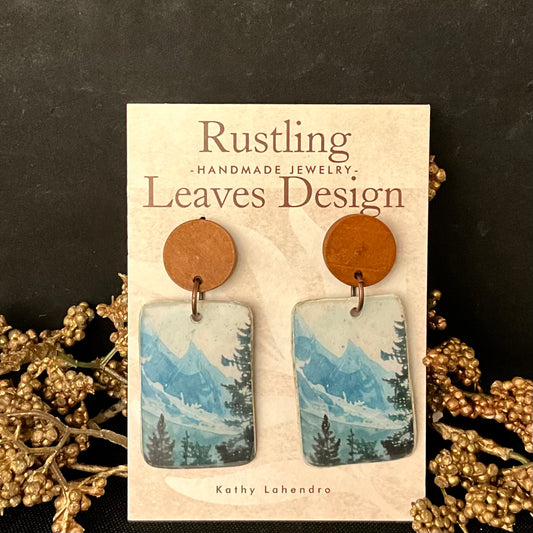 Wood Post Blue Mountains Square Earrings