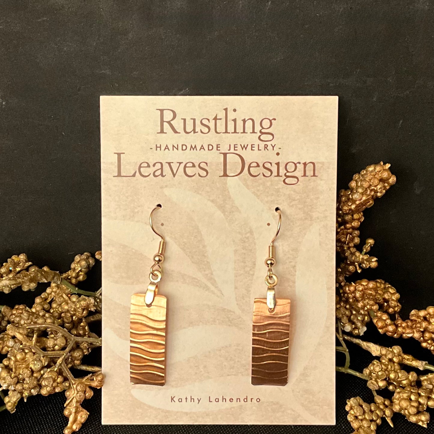 Rippled Rectangle Copper Earrings