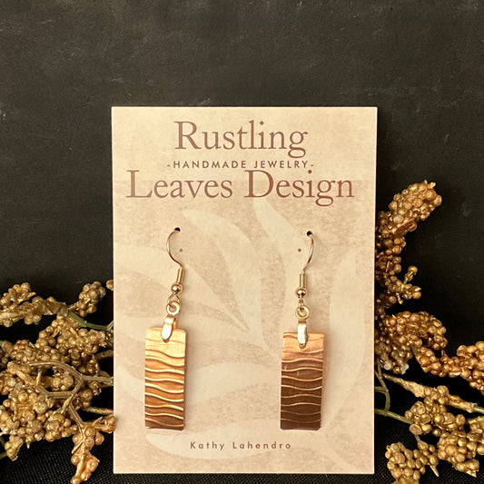 Rippled Rectangle Copper Earrings