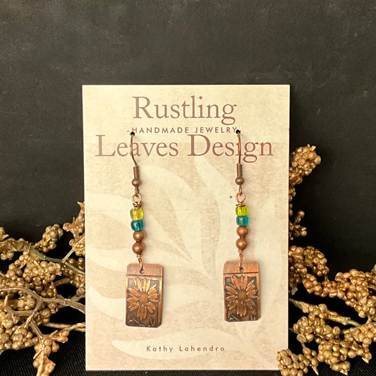 Copper Flower Stamped with Multiple Beads Earrings