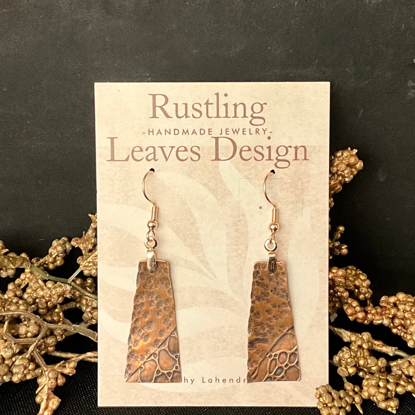 Stamped Trapezoid Copper Earrings
