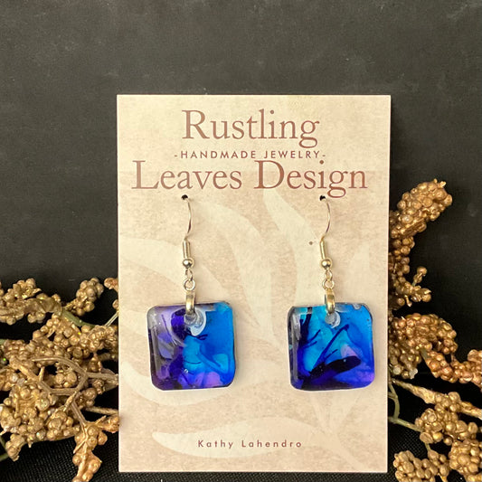Resin Blue and Purple Square Earrings