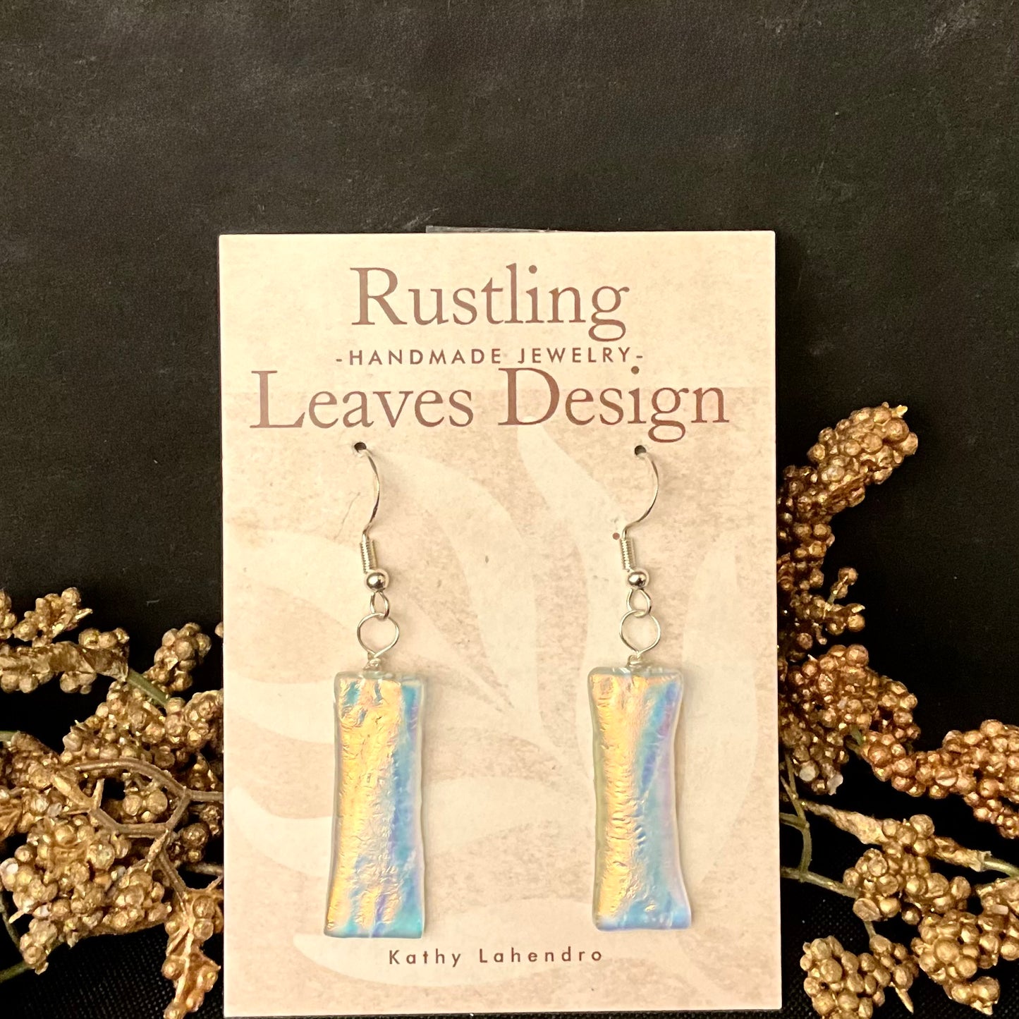 Long Opalescent Fused Glass Earrings