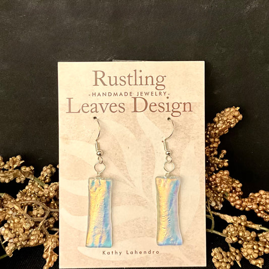 Long Opalescent Fused Glass Earrings