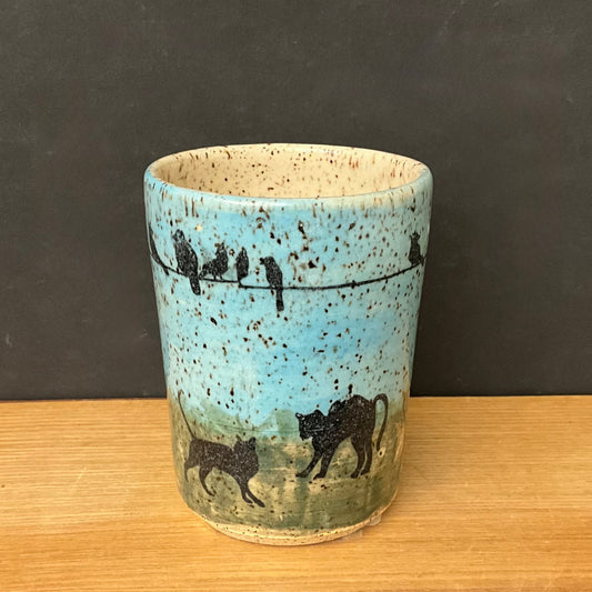 Tumbler - Cat Silhouettes & Birds on Wire