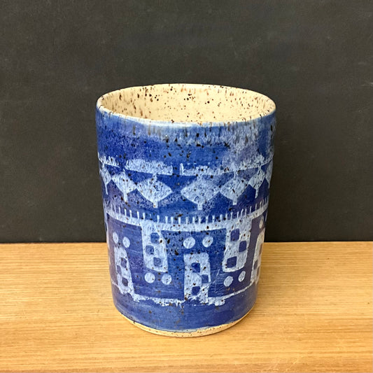 Tumbler - Blue on Blue Geometric Design