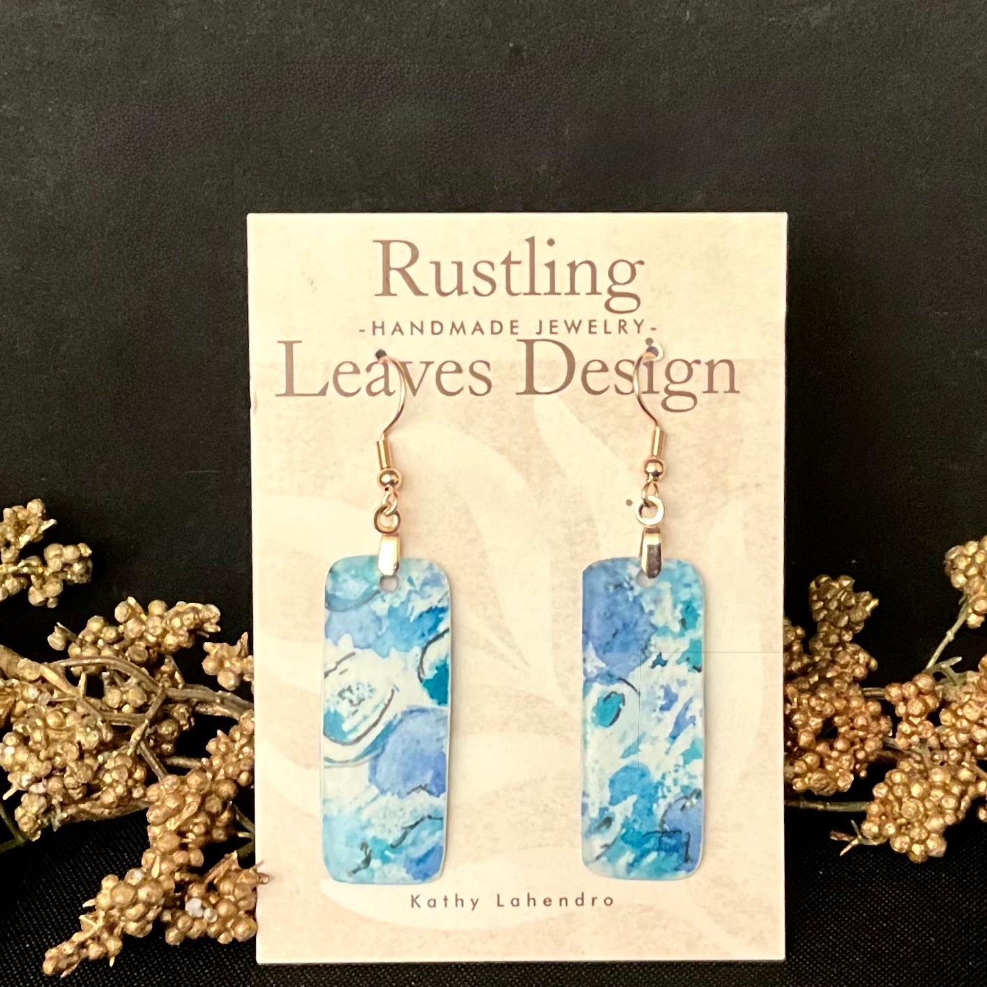 Long Rectangular Earrings in Blues