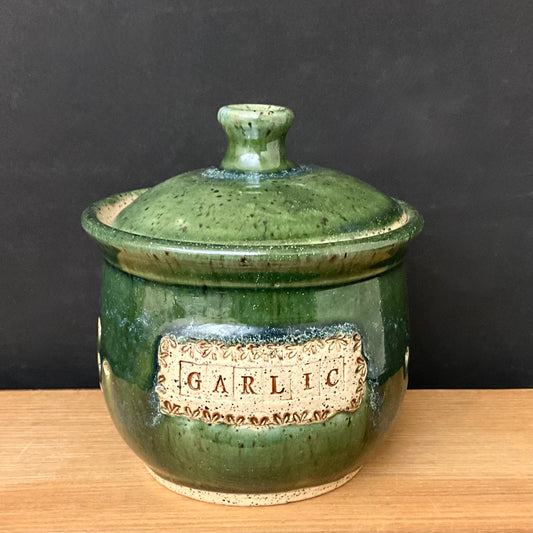 Garlic Keeper Jar in Dark Speckled Green