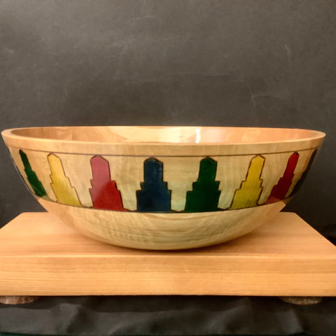 Beech Bowl w Acrylic Color Tile Design