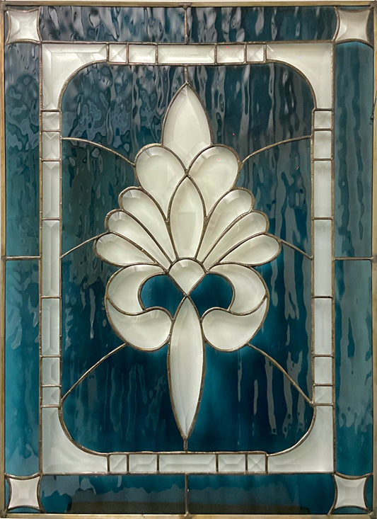 Large Beveled Glass Panel in Teal