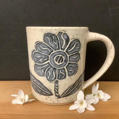 Mug with Black Carved Flower Design