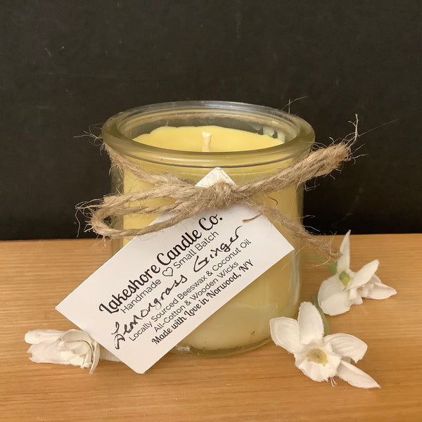 Beeswax Glass Jar Candle, Lemongrass Ginger