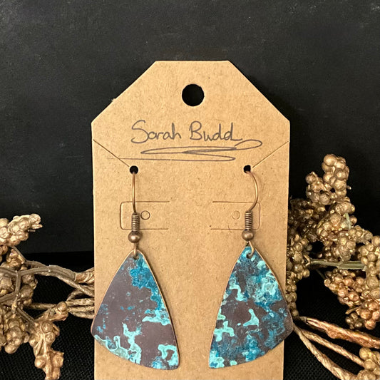 Triangular Patina Flamed Copper Earrings
