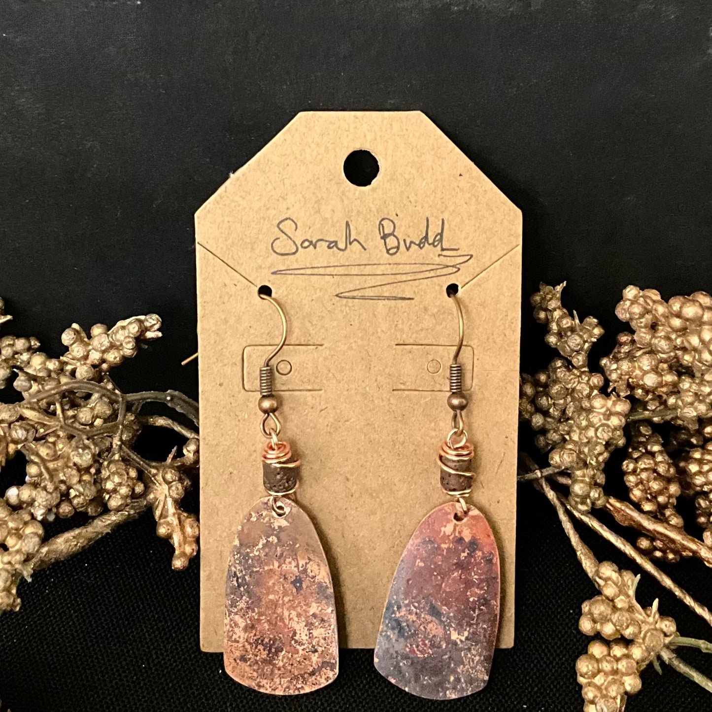 Flamed Copper Earrings with Plated Hematite Beads