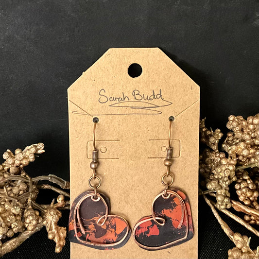 Flamed Copper Heart Earrings