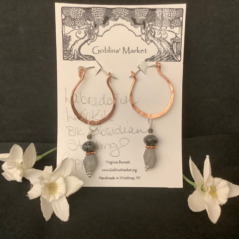 Copper Hoop earrings with Labradorite