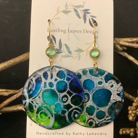 Turquoise and Green Earrings with Bubble pattern