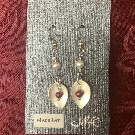 Silver Leaf Earring with Pearls
