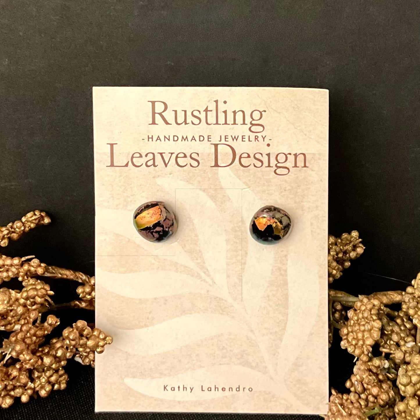 Purple and Gold Fused Glass Post Earrings
