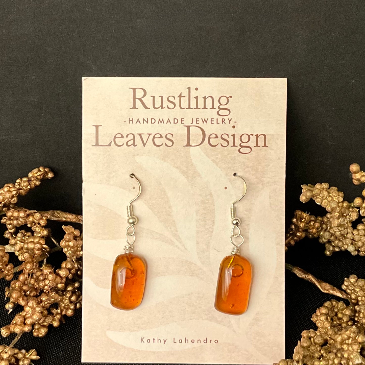 Orange Rectangle Fused Glass Earrings