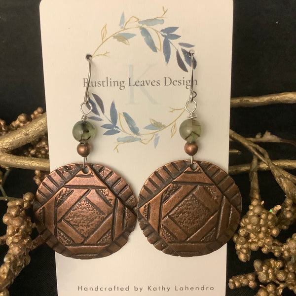 Copper Disk Earrings with Square motif