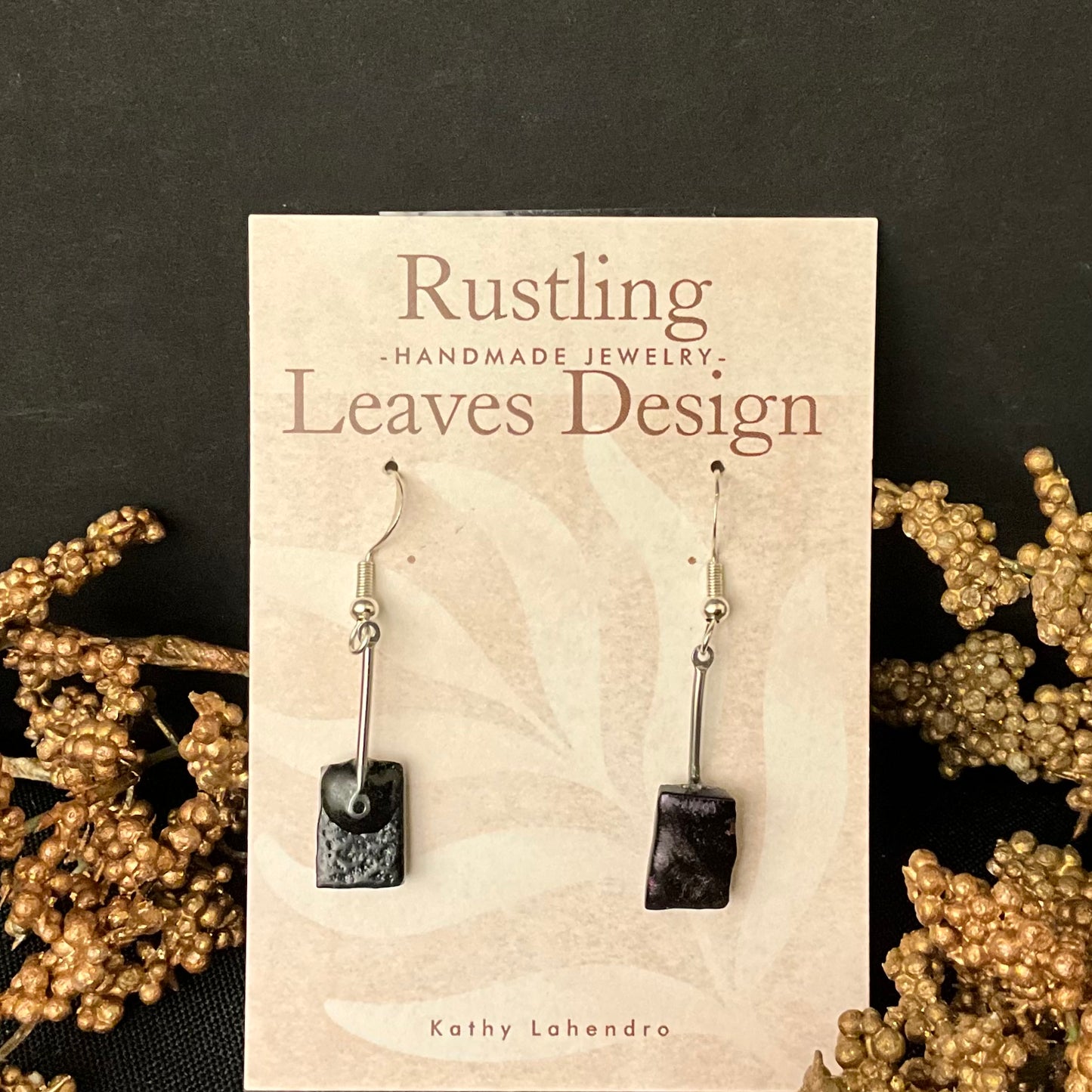 Dark Purple Small Rectangle Fused Glass Earrings
