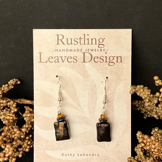 Brown Rectangle Fused Glass Earrings