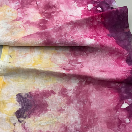Ice Dyed Silk Linen scarf  - Radiant & Orchid