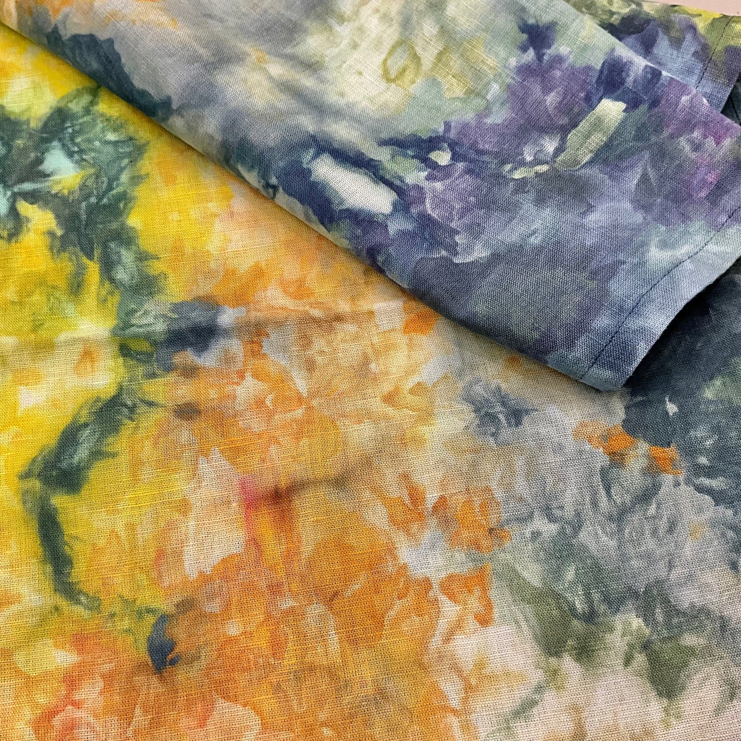 Ice Dyed Silk Linen scarf  - Helmsman